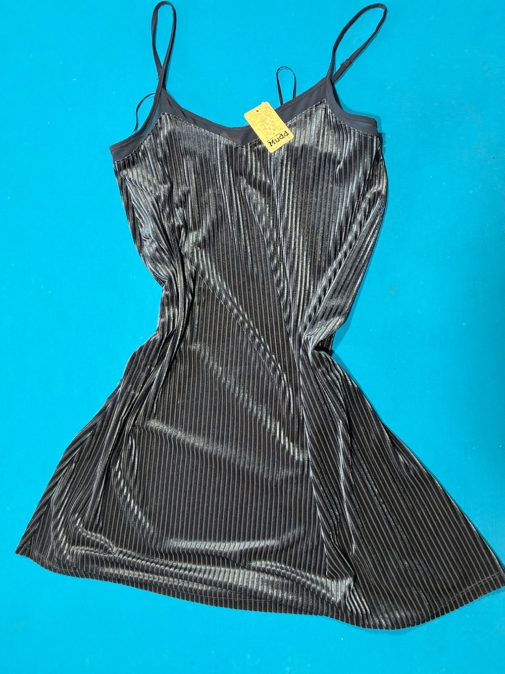 Mudd Black Metallic Pinstripe Slip Dress